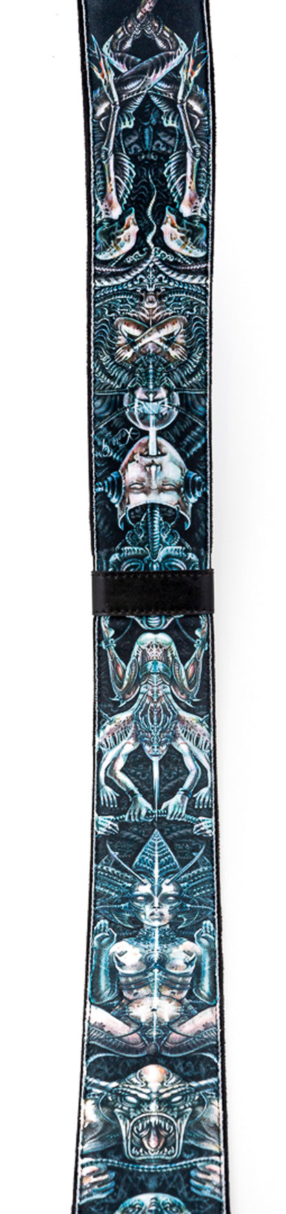 Courroie modèle SEVEN, extérieur tissu, largeur 6 cm, longueur 100 à 145 cm, porte-médiators intégré, unic (sept péchés)