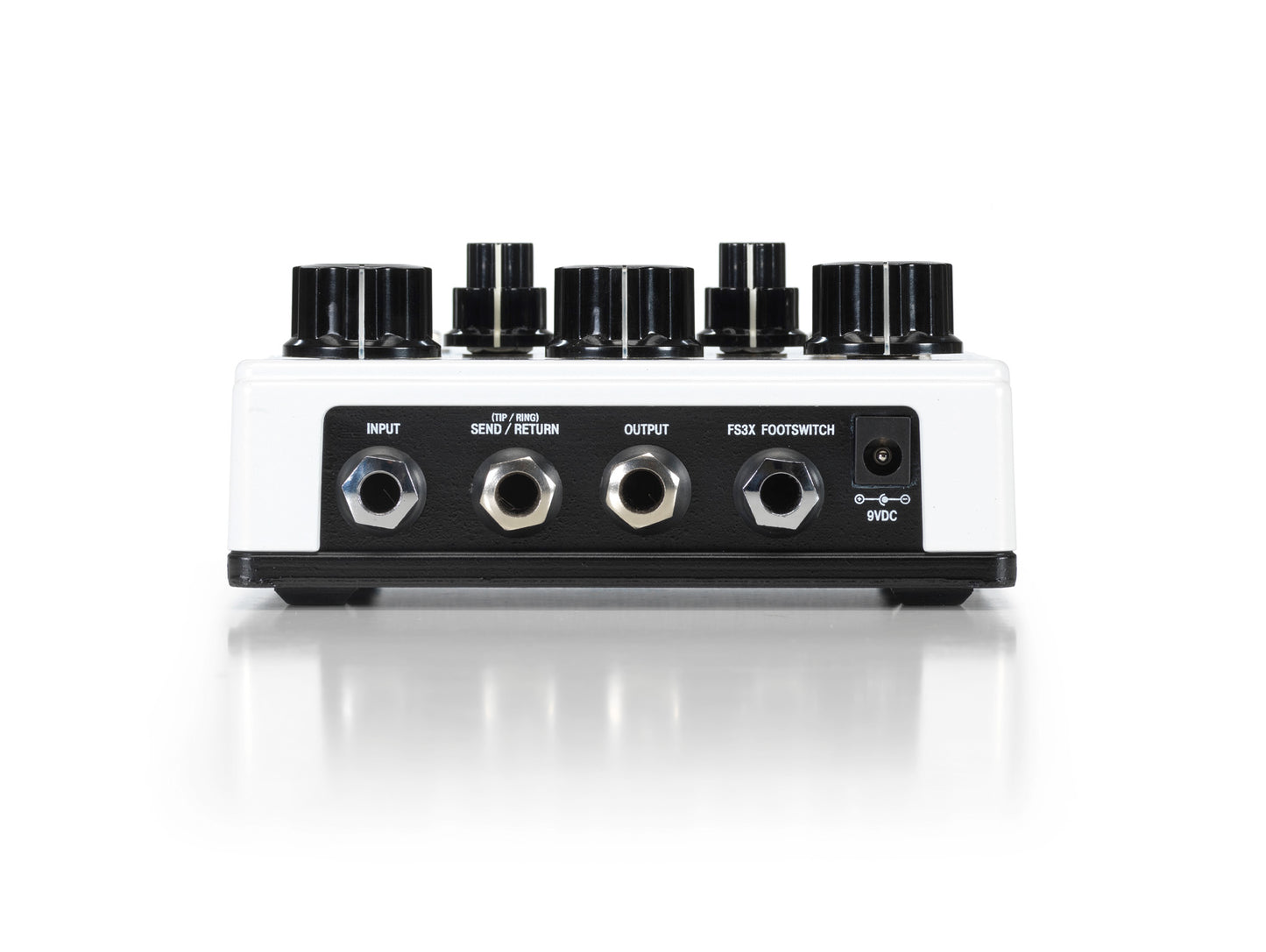 Pédale RUBBERNECK, délai analogique, jusqu'à 1500 ms de retard, fonction Tap Tempo, modulation du temps de délai, blanc et bleu