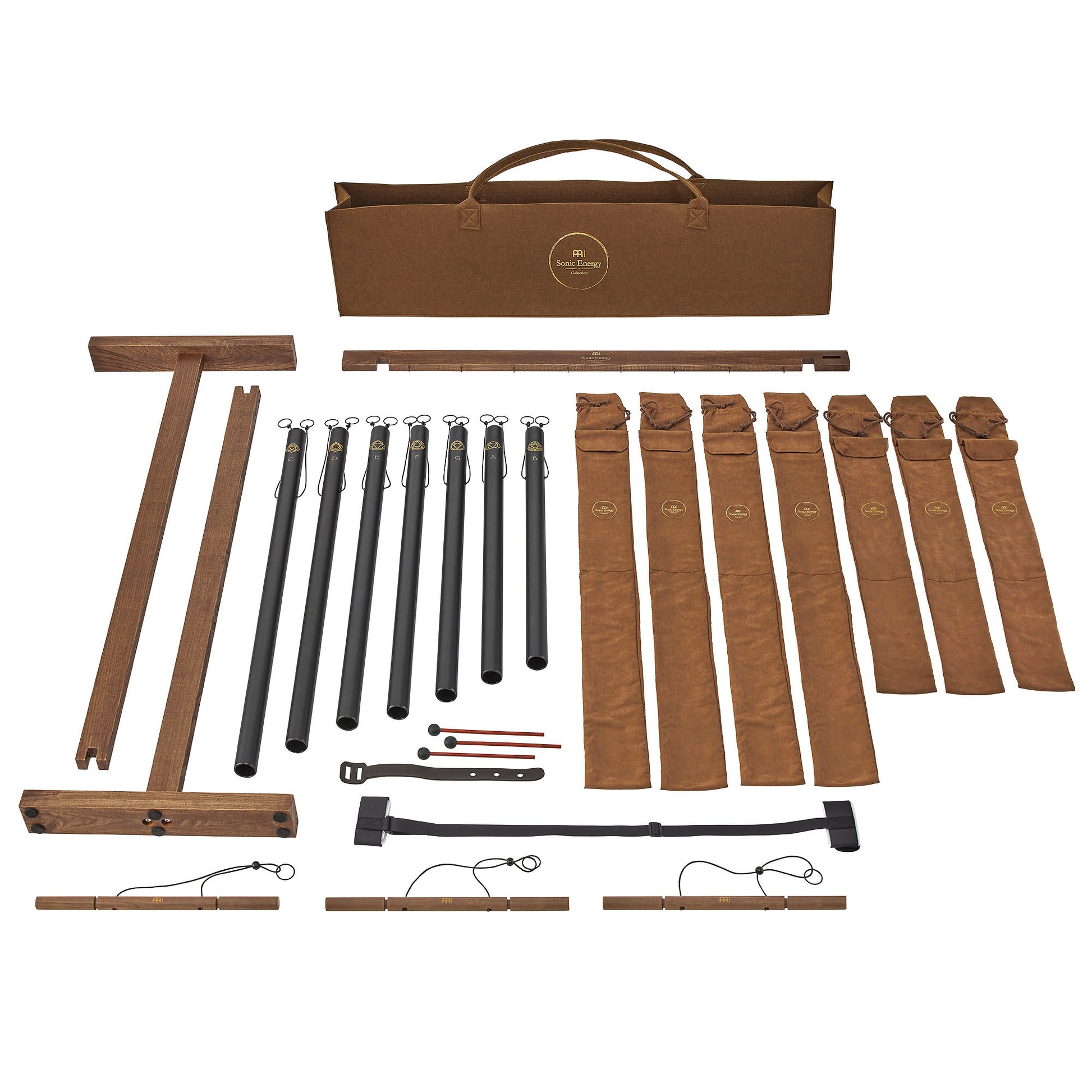 Set Chakra de 7 chimes Bain Sonore, stand, mailloches et sac de transport inclus, finition noir