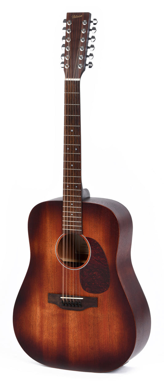 Modèle D12-15E-AGED, Dreadnought, table acajou, fond &  éclisses acajou, manche acajou, EQ Sigma, sunburst satiné vieilli