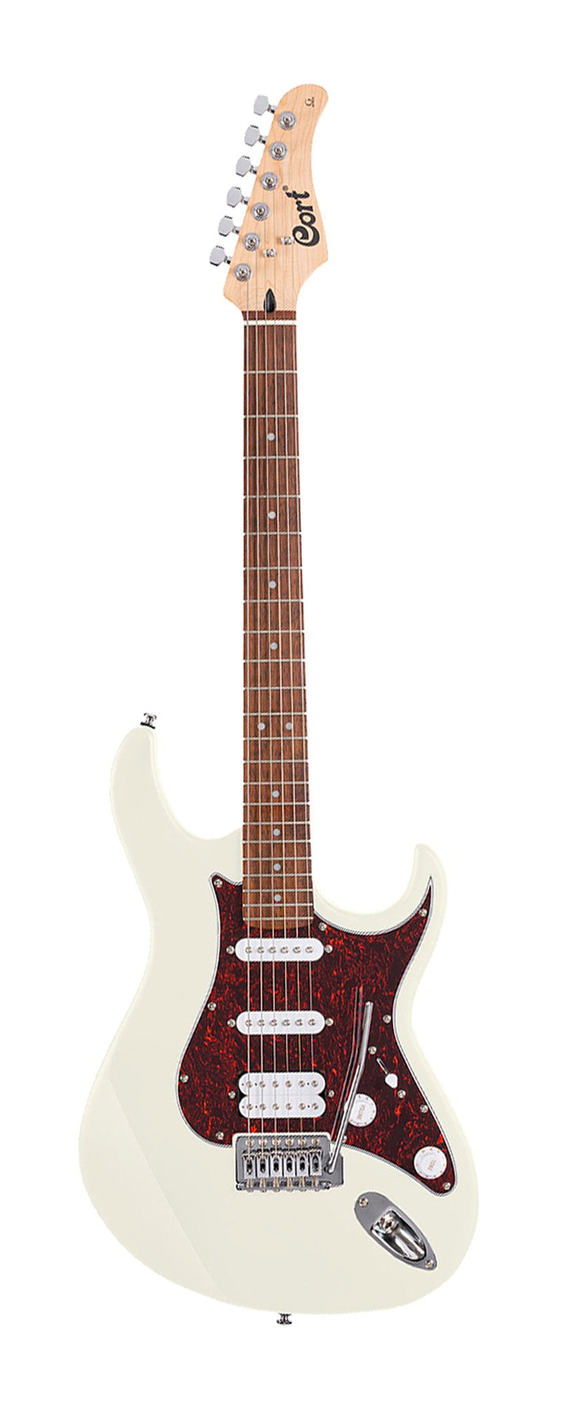 G115 SE, corps peuplier, manche érable, touche laurier indien, 3 micros Powersound (S/S/H), plaque tortoise, blanc brillant