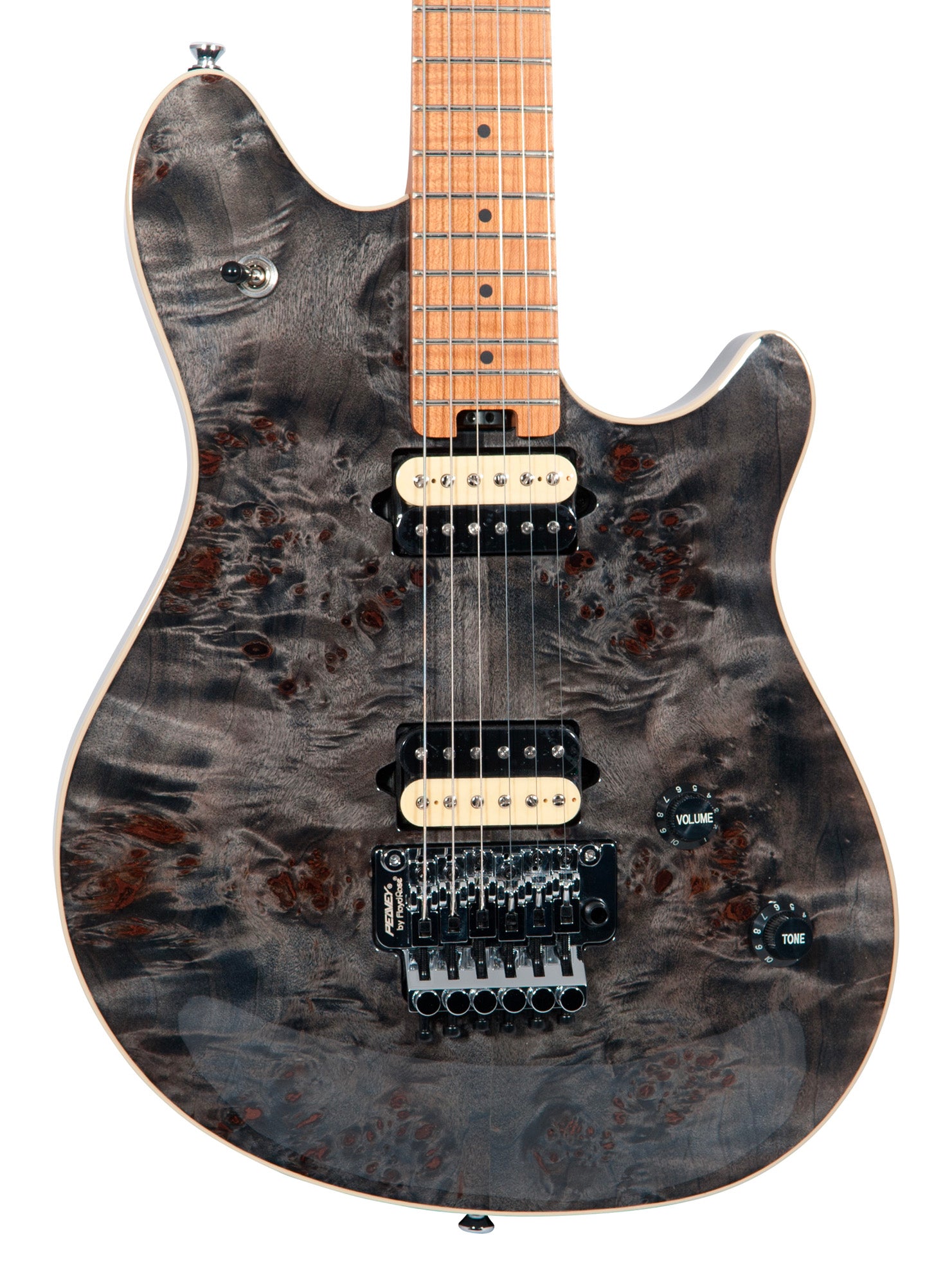 HP2 Poplar Burl, corps tilleul/érable flammé, manche érable flammé, Floyd ss licence, 2 micros Humbucker, finition Trans Black