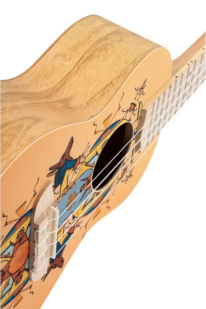 RUAR-EY, modèle Concert, table épicéa avec motif custom, fond & éclisses catalpa, manche nato, motif"Egypte" satiné