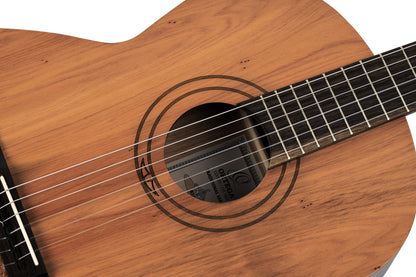 R16PC, table cèdre portugais massif, fond & éclisses eucalyptus vieilli, manche hêtre (slim 48mm), housse, naturel satiné