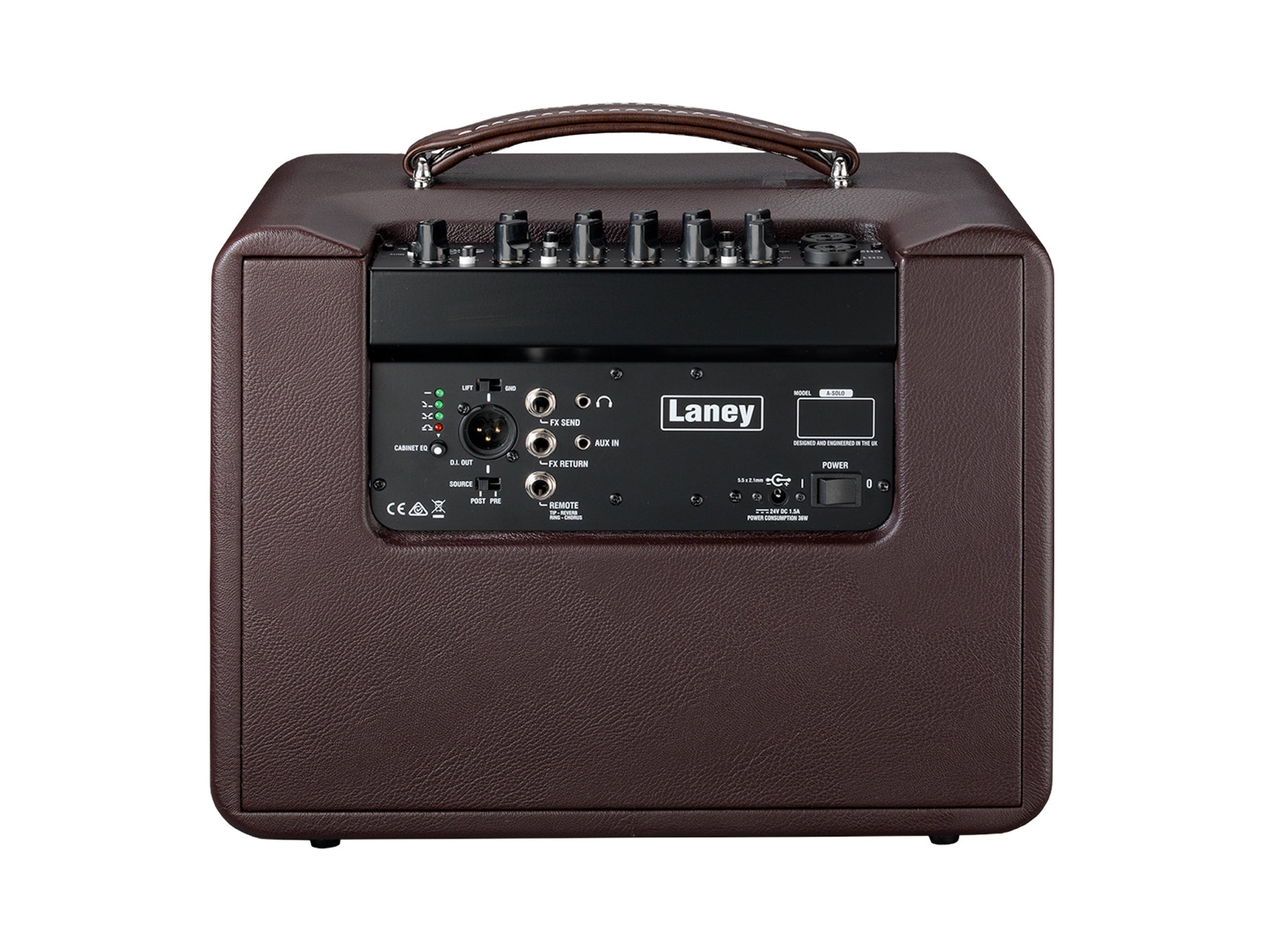 Ampli guitare acoustique 60W (Classe D) A-Solo, 1x HP 8" double cône, 2 canaux identiques, marron