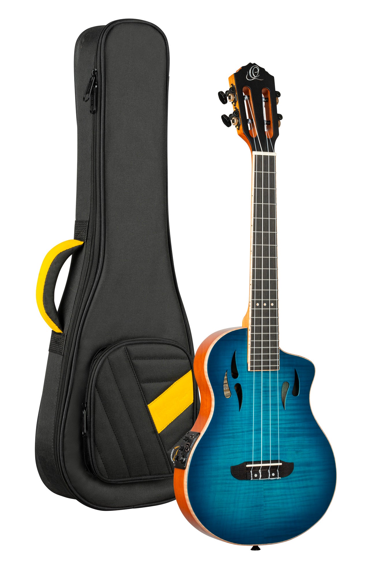 RTPX-U-FMA, modèle Tourplayer Ténor, pan coupé, EQ Magus X/U, table érable flammé, f/e okoumé, manche acajou, housse, bleu