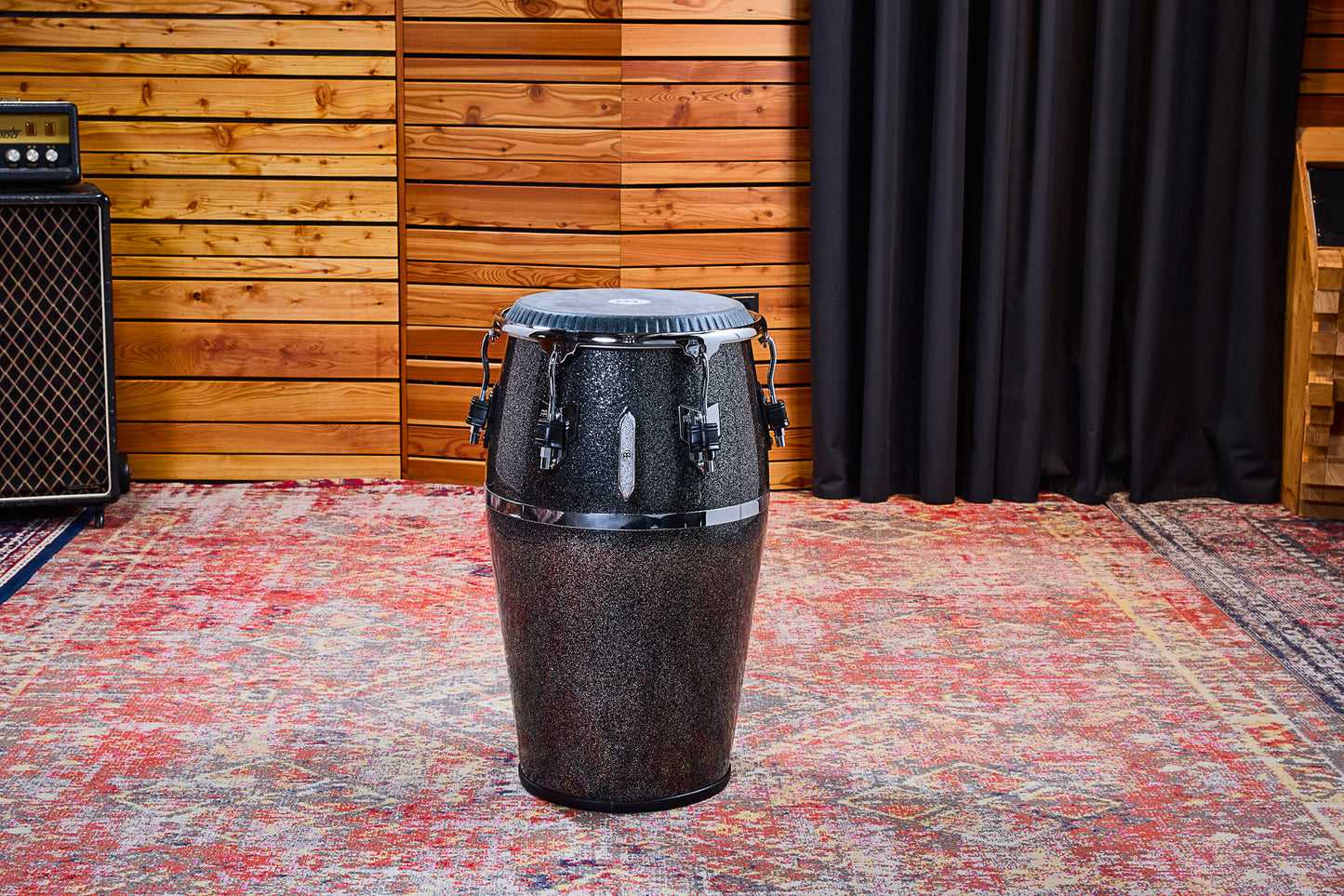 Tumba Diego Galé 12"1/2, fût fibre de verre 'premium', hauteur 71.12cm, peau cuir de veau noir, cercles SSR 4mm