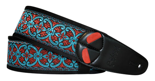 Courroie modèle FILLMORE-FRANCE, extérieur synthétique et tissu, largeur 6 cm, longueur 100 à 145 cm, porte-médiators, noir