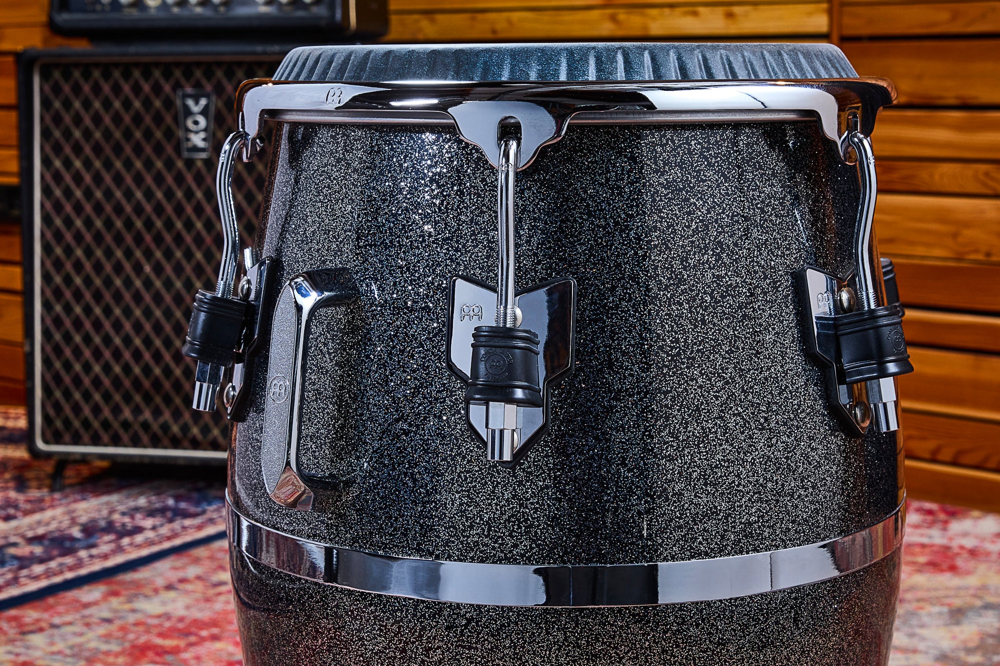 Tumba Diego Galé 12"1/2, fût fibre de verre 'premium', hauteur 71.12cm, peau cuir de veau noir, cercles SSR 4mm