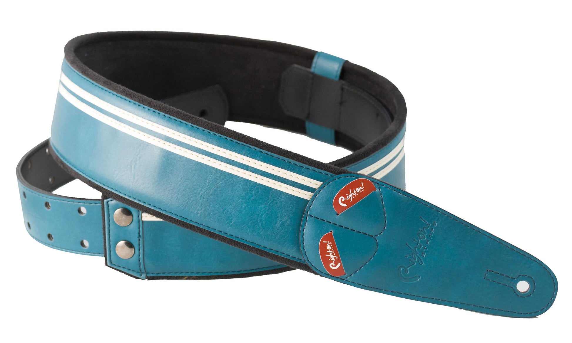 Courroie modèle RACE, extérieur synthétique, largeur 6 cm, longueur 100 à 145 cm, porte-médiators intégré, turquoise