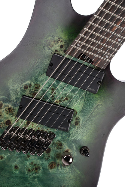 KX507MS, modèle 7 cordes, corps acajou, table peuplier figuré, touche ébène, micros Fishman Fluence, star dust green