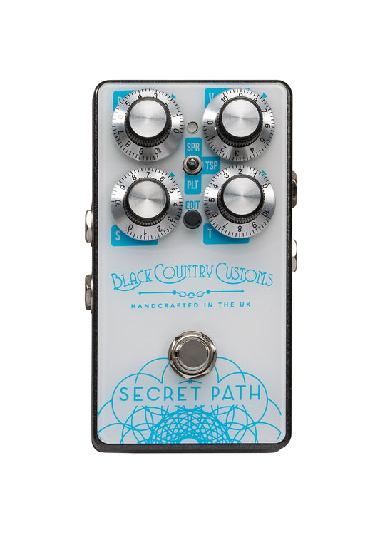 Pédale réverb SECRETPATH, 3 modes, entrée pour pédale d'expression, switch silencieux, boitier métal, blanc et bleu