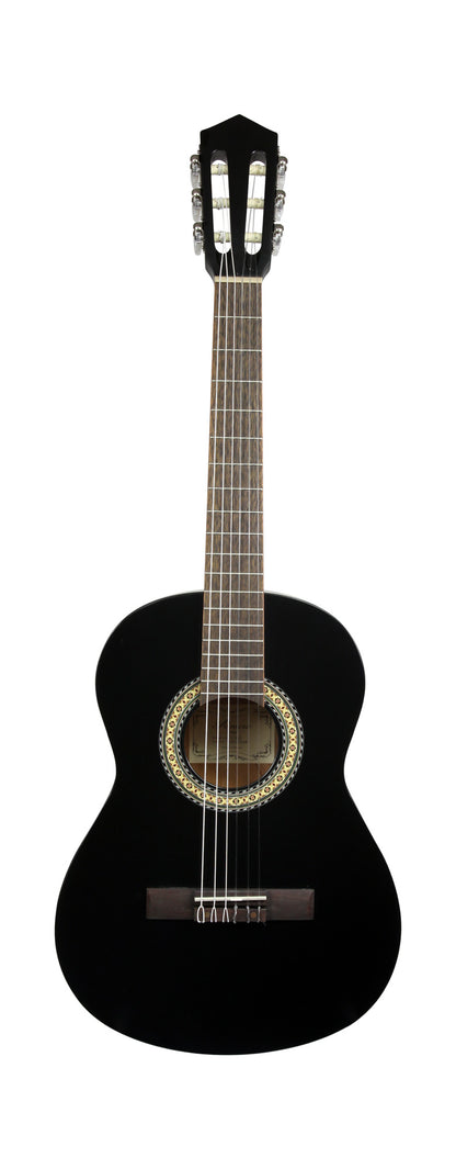 Guitare classique 3/4, table épicéa, fond & éclisses acajou, manche acajou, sillet 45 mm, cordes Bosset, noir satiné