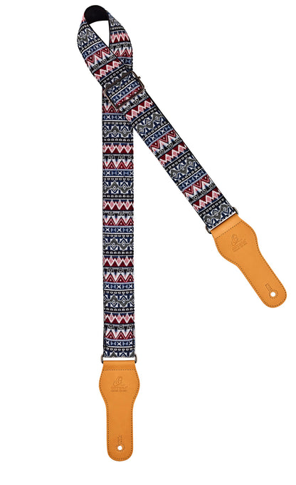 Courroie guitare, 100% coton, extrémités simili cuir, largeur 4.9 cm, longueur jusqu'à 158 cm, indian arts