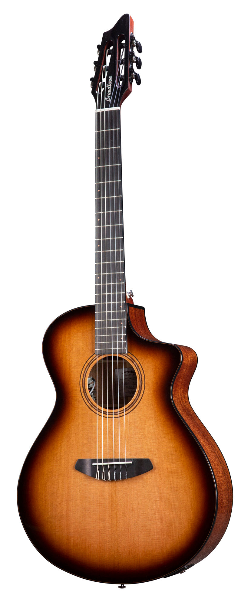 SOLO PRO CONCERT EDGEBURST NYLON CE, pan coupé, table cèdre rouge massif, f/e acajou massif, EQ Fishman Flex Plus-T, étui