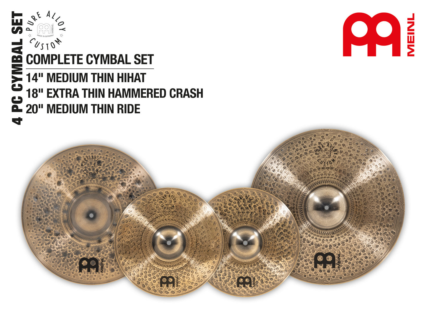 Pack de cymbales complet Meinl Pure Alloy 14"18"20" bronze Pure Alloy finition smoked-bronze, brillant