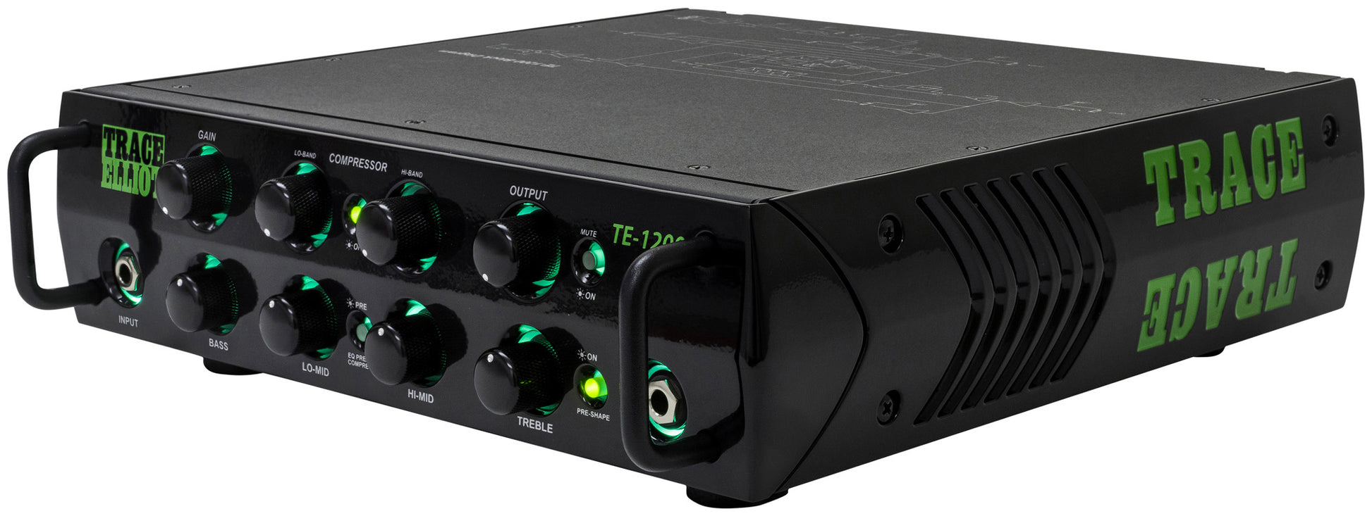 Tête amplifiée pour basse 1200W, EQ 4 bandes, compresseur 2 bandes, 2 sorties jack, sortie DI, sortie casque, finition noir