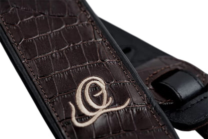 OSCU-3, courroie guitare, série Custom, face et dos cuir, âme synthétique, largeur 7 cm, longueur 145 cm, dark brown lizzy