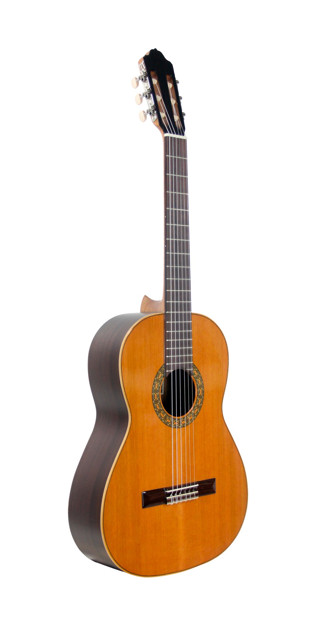 MOD.1, table cèdre massif, fond & éclisses acajou, touche palissandre, satiné, table brillante