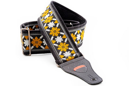 Courroie modèle LEGEND CASINO, tissu Jacquard, largeur 6 cm, longueur 85 à 150 cm, porte-médiators intégré, noir