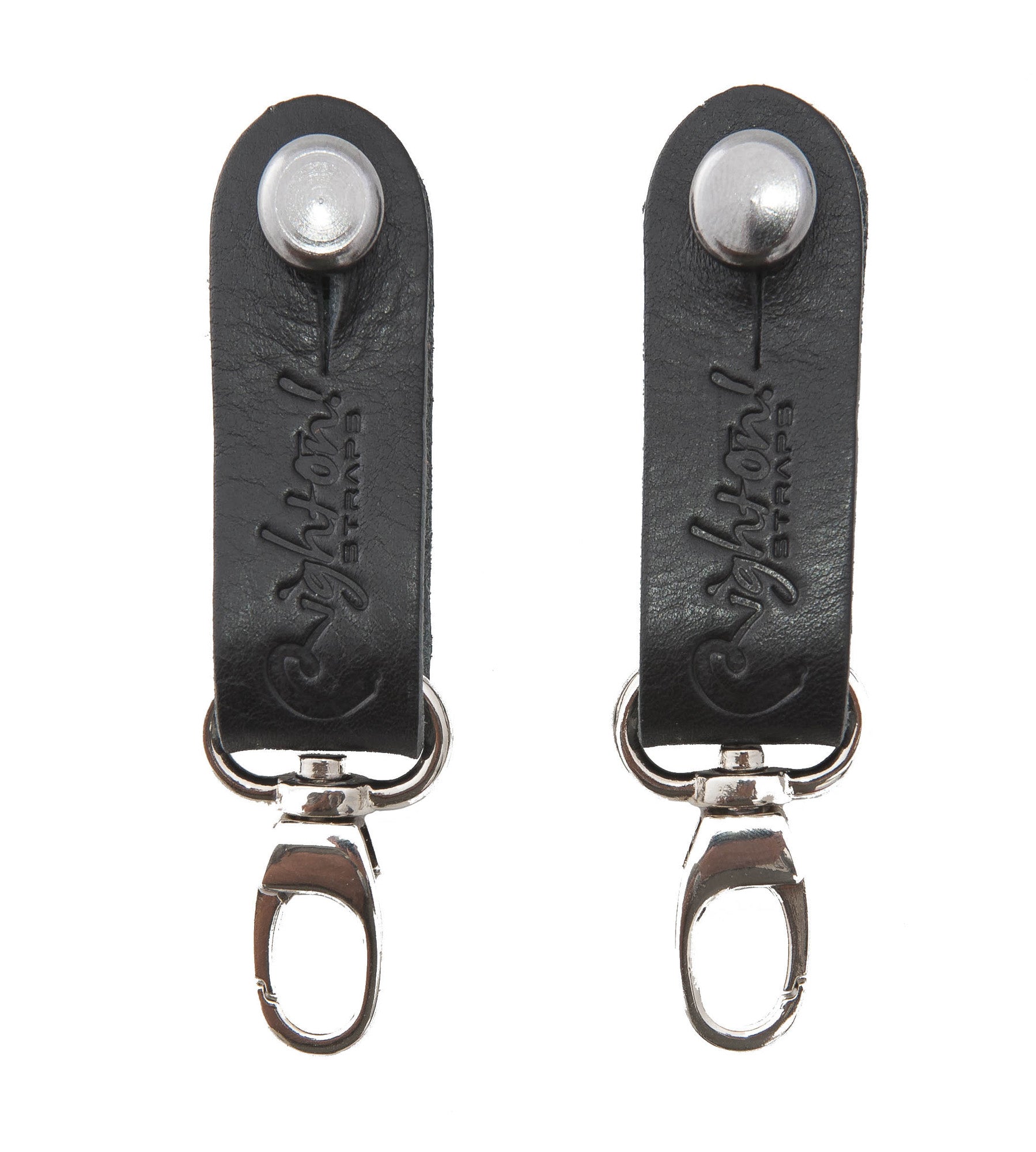 Attaches-courroie, 2 pièces, cuir, pour banjo, s'accrochent par mousqueton sur les tirants, noir