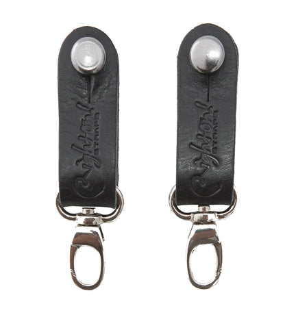 Attaches-courroie, 2 pièces, cuir, pour banjo, s'accrochent par mousqueton sur les tirants, noir