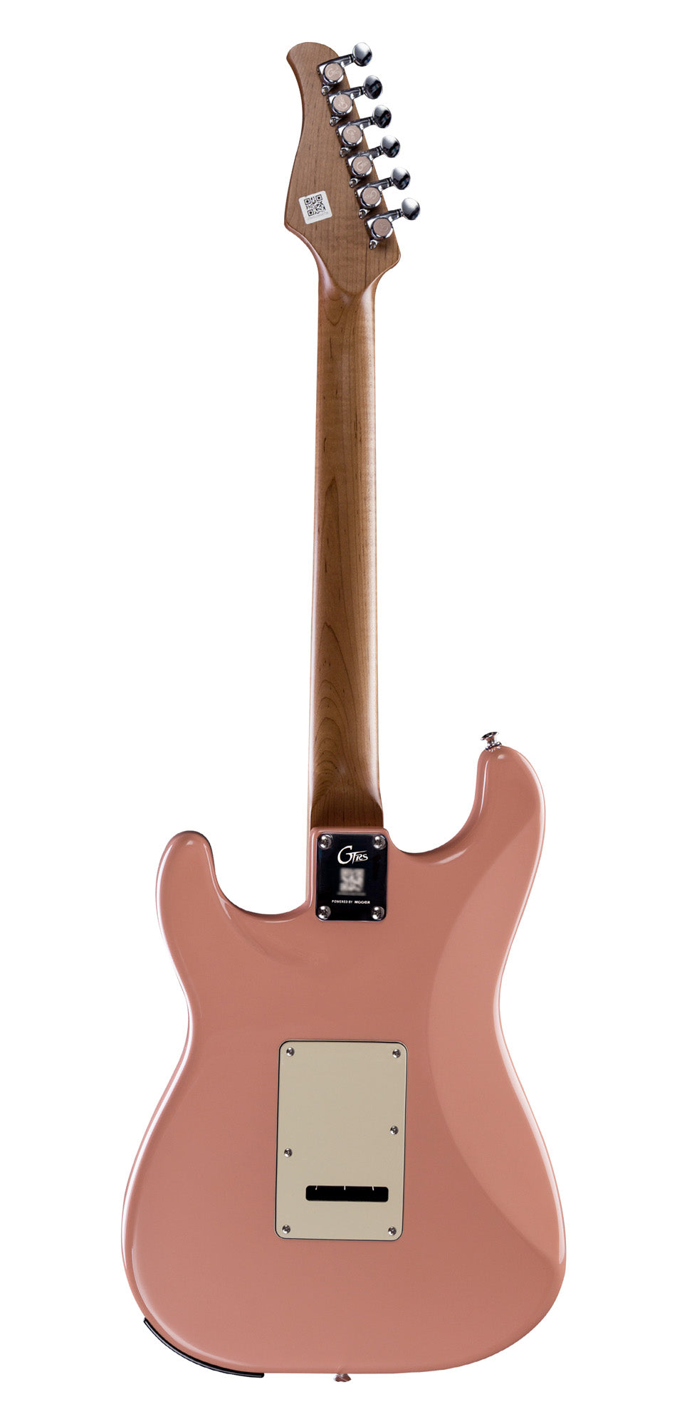 GTRS P800, corps aulne, manche érable flammé torréfié, touche palissandre, micros et processeur GTRS, flamingo pink