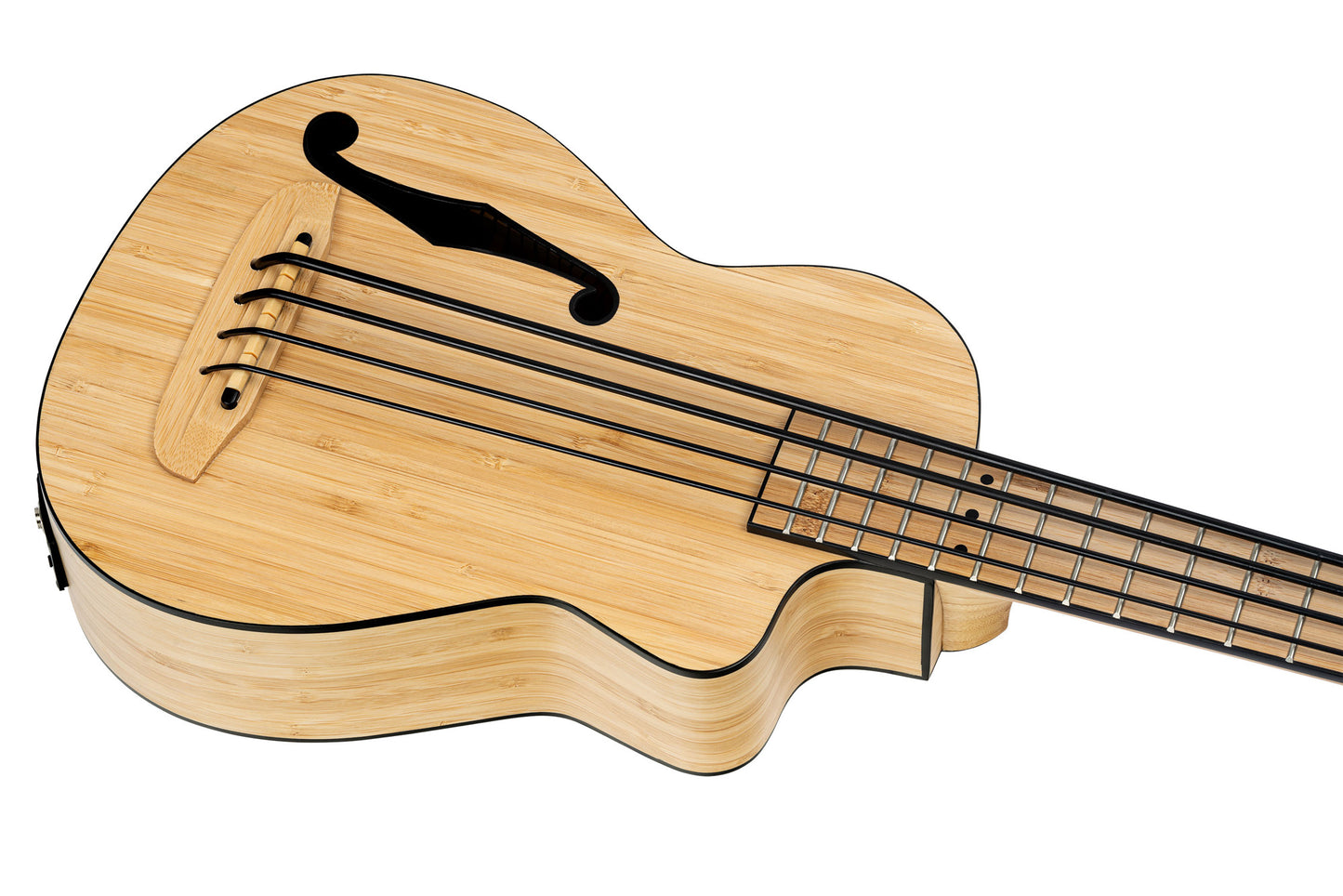 RUNAB-UB, modèle Ukebass, pan coupé, EQ MagusUkePro, table, f/e bambou massif, manche bambou, ouïe en F, housse, naturel satiné