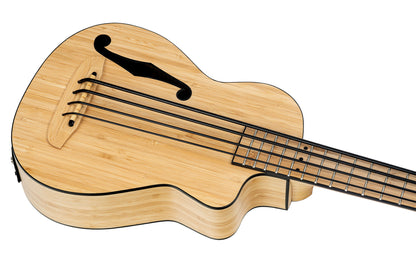 RUNAB-UB, modèle Ukebass, pan coupé, EQ MagusUkePro, table, f/e bambou massif, manche bambou, ouïe en F, housse, naturel satiné