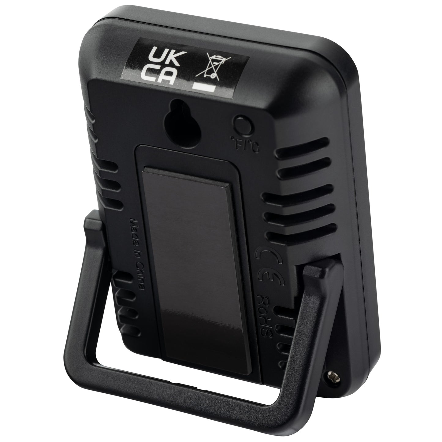 Hygro-thermomètre, indication de la température et de l'humidité relative (OK entre 45% et 55%), noir