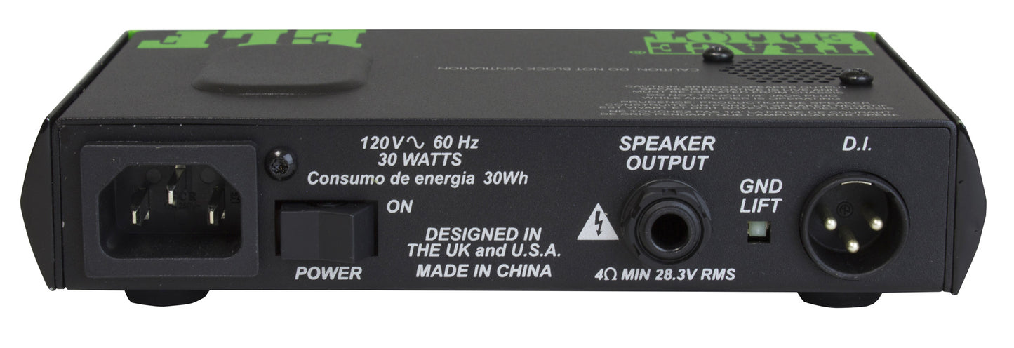 Tête amplifiée ultra compacte pour basse 200W, EQ 3 bandes, sortie DI, sortie casque, housse, finition vert