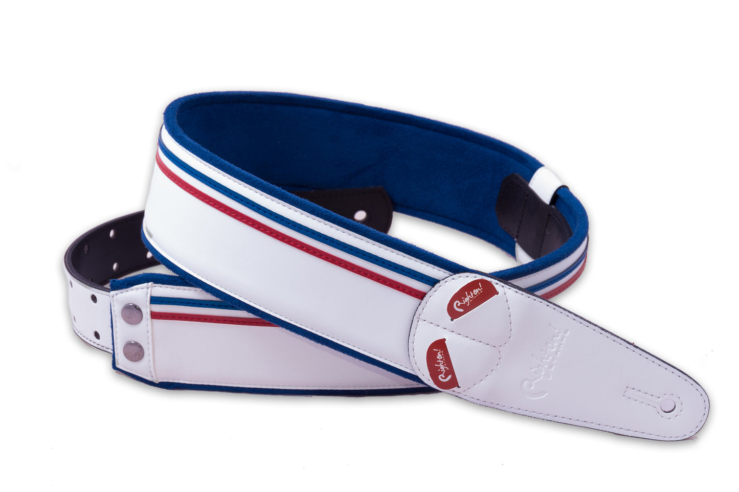 Courroie modèle RACE, extérieur synthétique, largeur 6 cm, longueur 100 à 145 cm, porte-médiators intégré, blanc