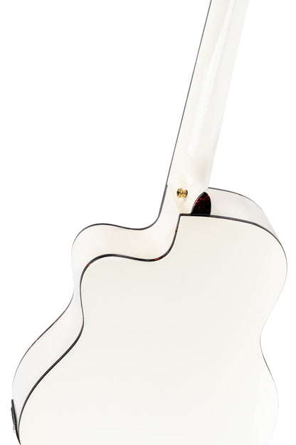 RCE145, modèle à caisse fine, pan coupé, EQ MagusPro, table épicéa massif, manche acajou (sillet 48 mm), blanc brillant