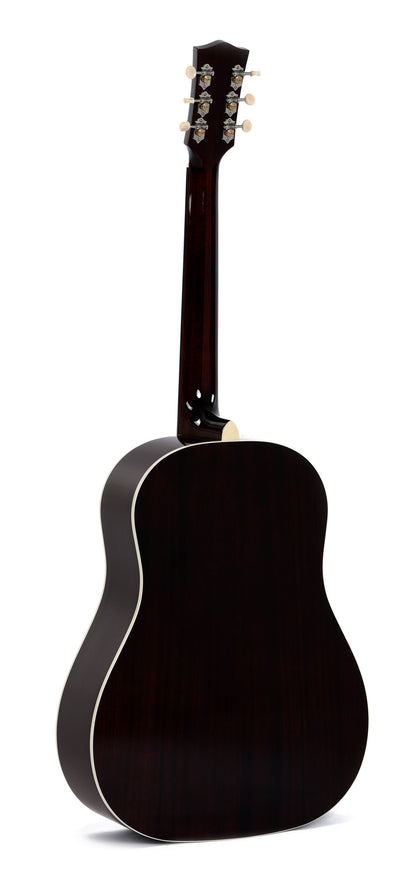 Modèle SJM-SG45, Dreadnought Slope Shoulder, table épicéa massif, f/e acajou massif, EQ LR Baggs, soft case, sunburst brillant