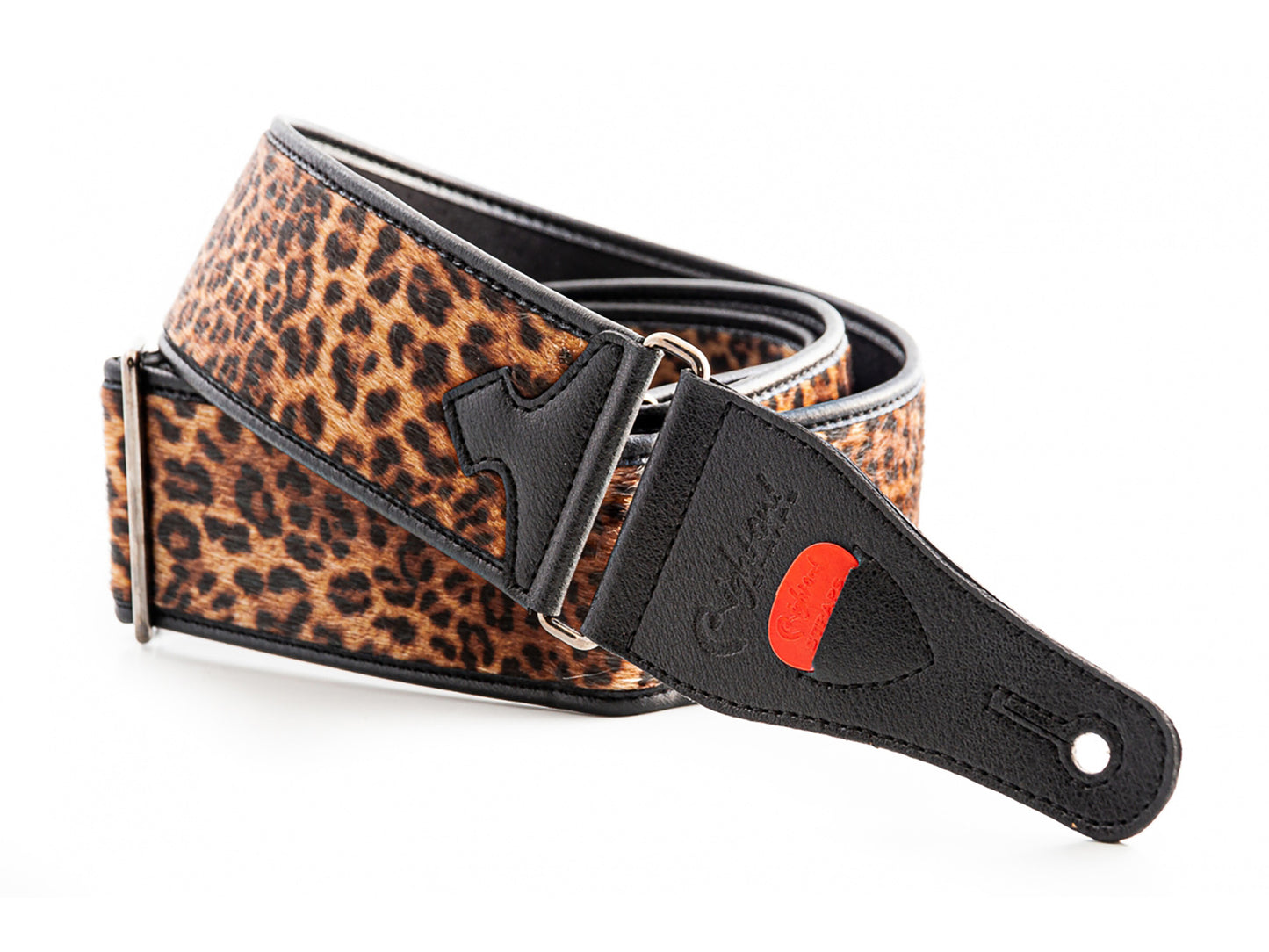 Courroie modèle LEOPARD, synthétique, rembourrée, largeur 6 cm, longueur 95 à 150 cm, porte-médiators intégré, léopard