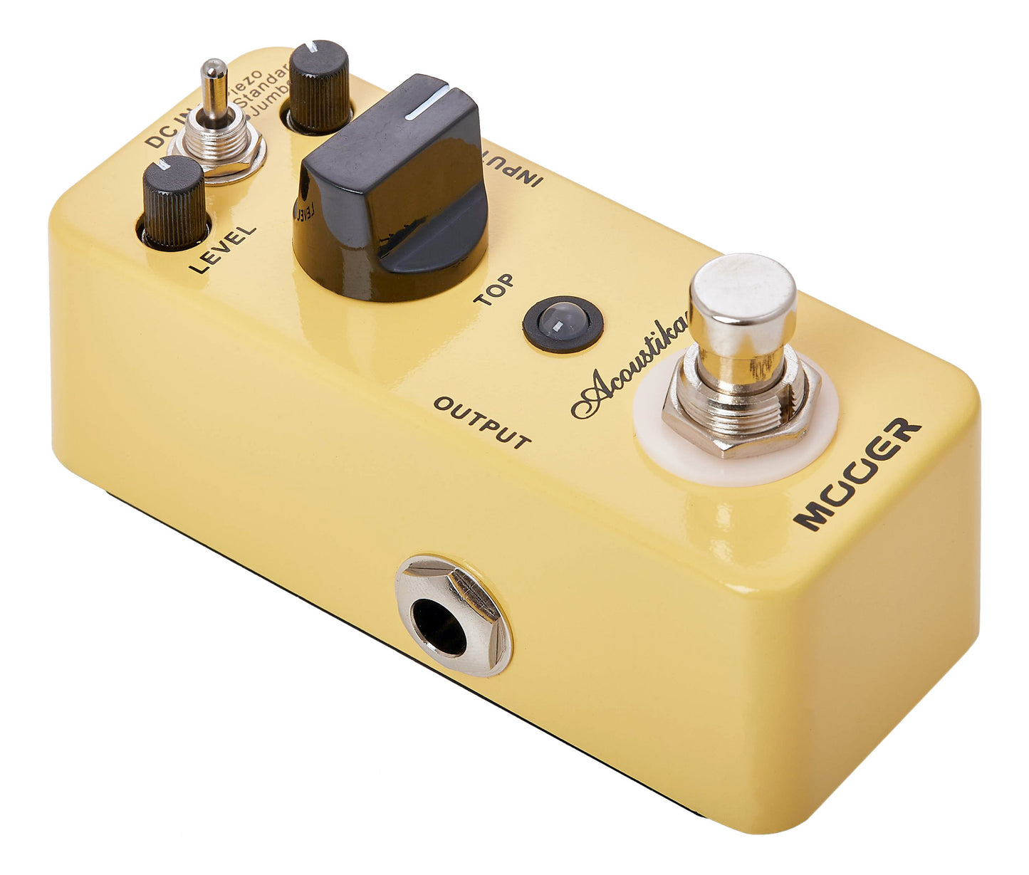 Pédale ACOUSTIKAR, simulateur guitare acoustique 3 modes (Piezo/Standard/Jumbo), boîtier métal, true bypass, jaune