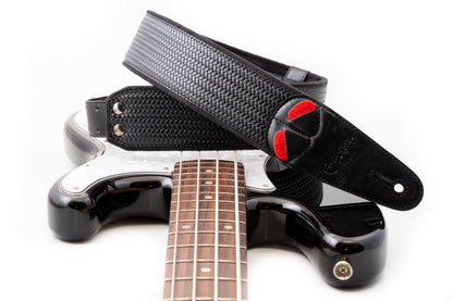 Courroie modèle M-BOND 60, extérieur synthétique, largeur 6 cm, longueur 95 à 150 cm, porte-médiators intégré, noir