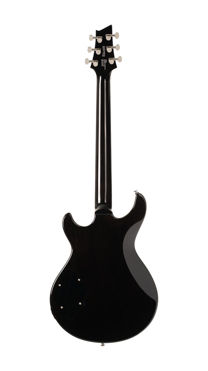 M600, corps acajou, placage érable flammé, manche collé acajou, 2 micros doubles Cort Voiced Tone VTH-59, trans green burst