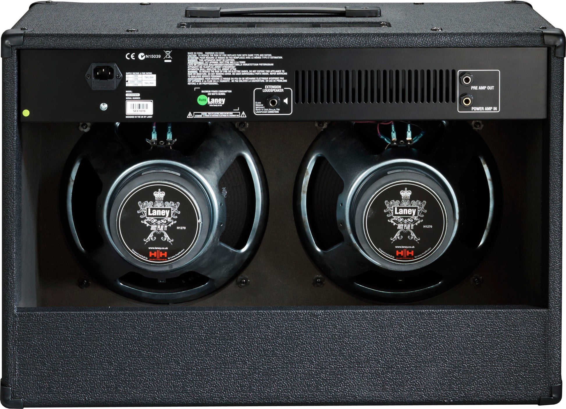 Ampli guitare 120W, 2 x 12" HH, 1 entrée, 2 canaux, EQ 3 bandes par canal, boucle d'effet, réverb, 18.5 kg, noir