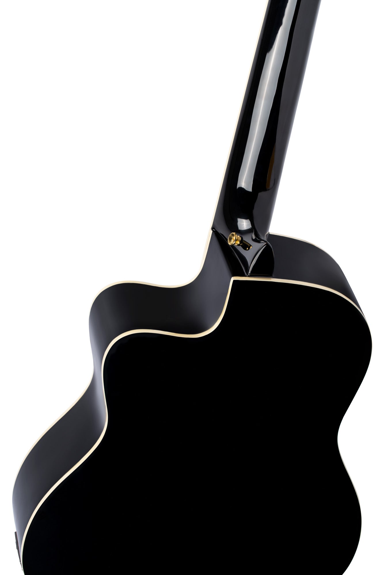 RCE141, pan coupé, EQ Ortega MagusPro, table épicéa massif, manche acajou (52 mm), noir brillant