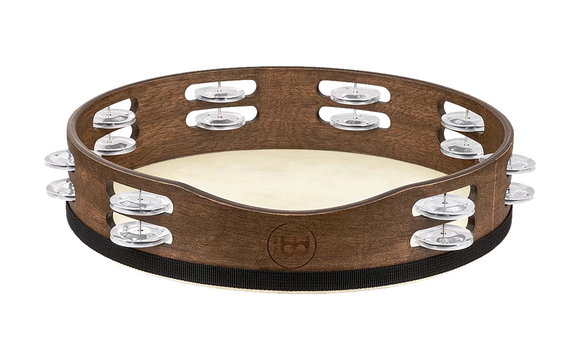 TAMBOURIN MEINL BOIS AMBURELLO, CORPS EN BOIS, PEAU DE CHÈVRE SELECTIONNEE A LA MAIN, 2 RANGÉES DE CYMBALETTES EN ALUMINIUM,