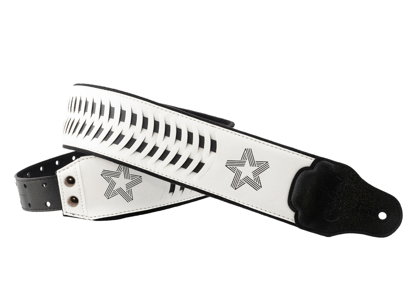 Courroie modèle PAUL TURNER SIGNATURE, extérieur synthétique, largeur 7 cm, longueur 95 à 150 cm, porte-médiators intégré, blanc