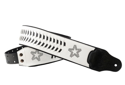 Courroie modèle PAUL TURNER SIGNATURE, extérieur synthétique, largeur 7 cm, longueur 95 à 150 cm, porte-médiators intégré, blanc