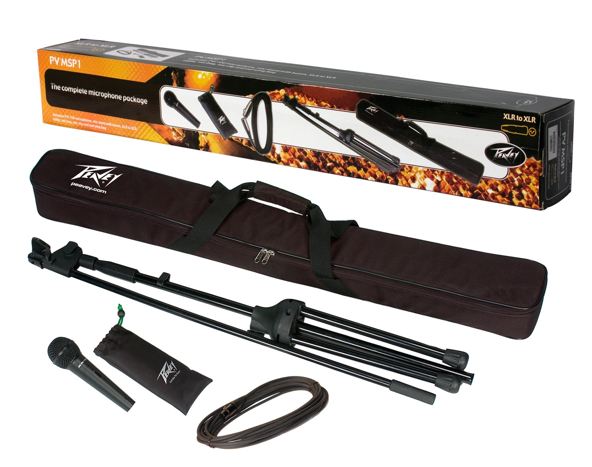 Pack microphone PVi 100, pied de micro, câble XLR, housse et sac de transport inclus, noir