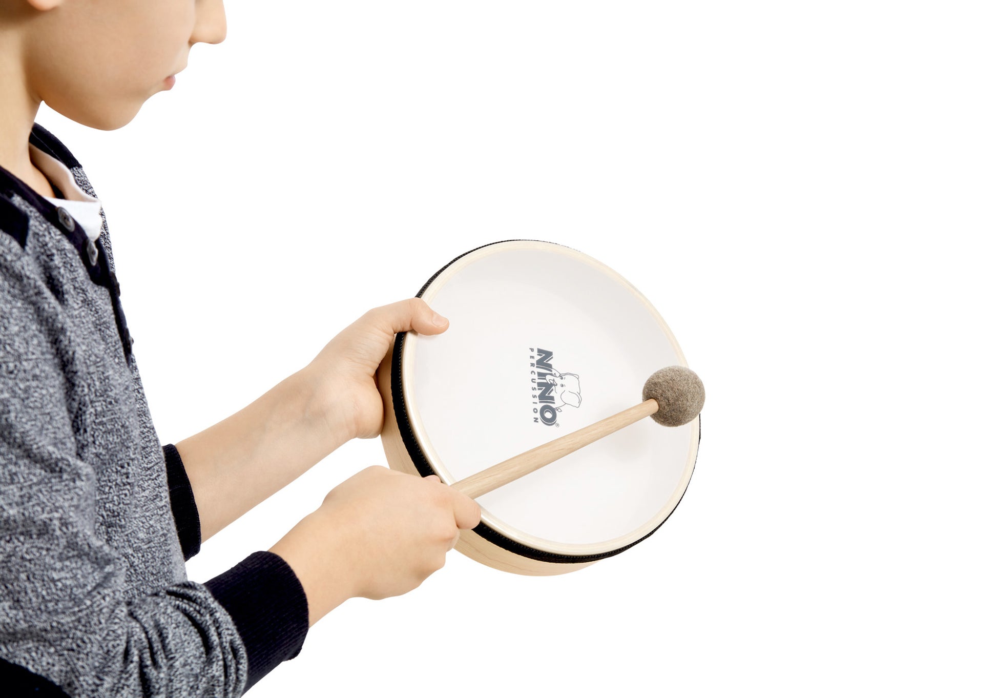 Mailloche 25cm en hêtre, tête en feutre naturel, finition naturelle