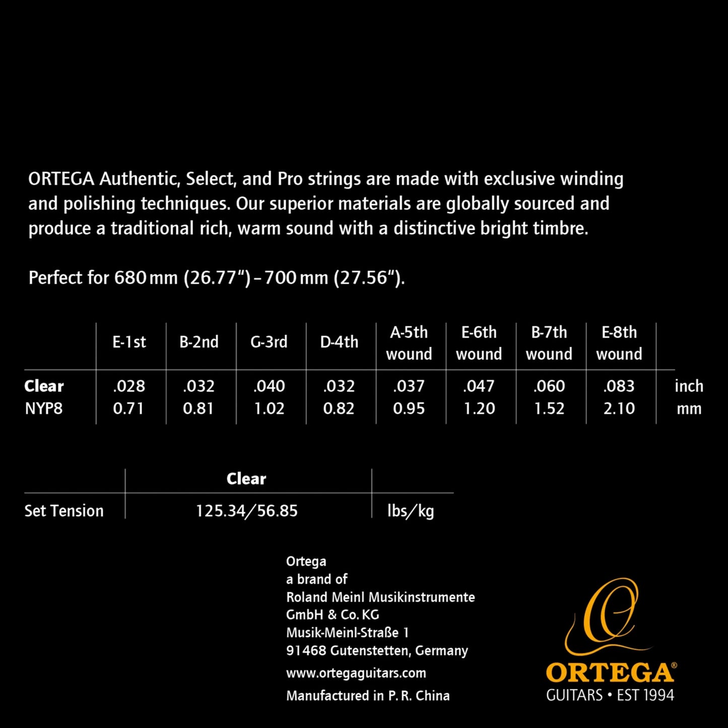 Jeu pour guitare classique 8 cordes CUSTOM PRO, cuivre plaqué argent/nylon, revêtement anti corrosion, tension normale.