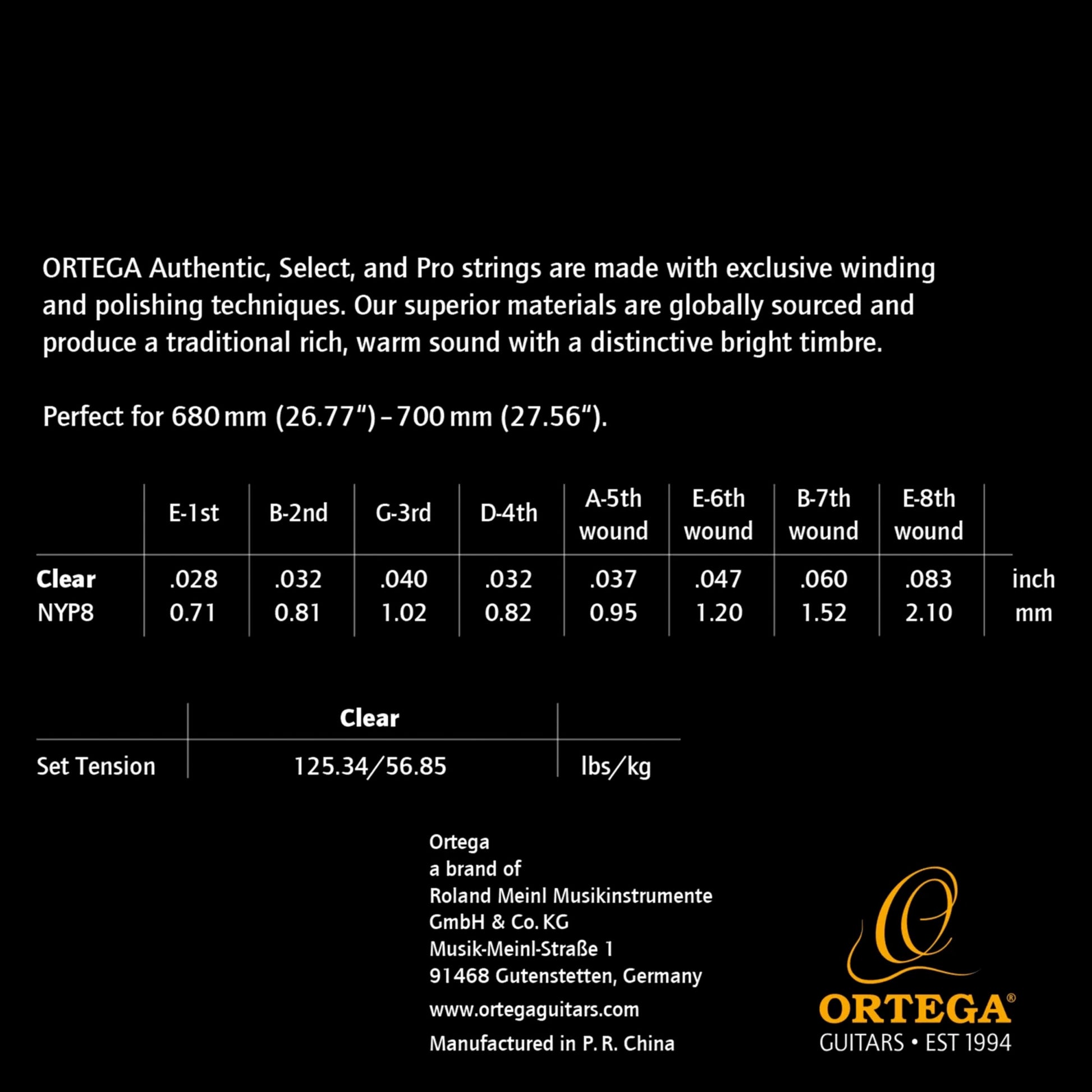 Jeu pour guitare classique 8 cordes CUSTOM PRO, cuivre plaqué argent/nylon, revêtement anti corrosion, tension normale.