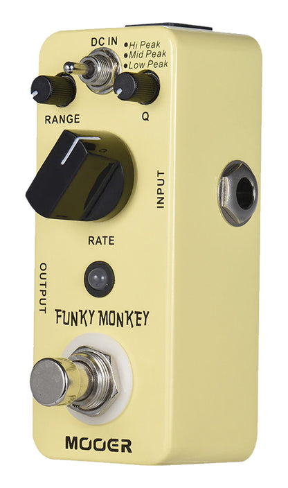 Pédale FUNKY MONKEY, wah-wah numérique automatique 3 modes peak (Hi/Mid/Low), boîtier métal, true bypass, jaune