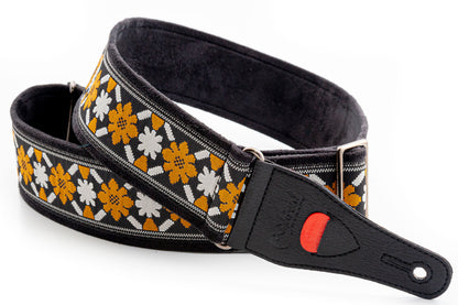 Courroie modèle LEGEND CASINO, tissu Jacquard, largeur 6 cm, longueur 85 à 150 cm, porte-médiators intégré, noir