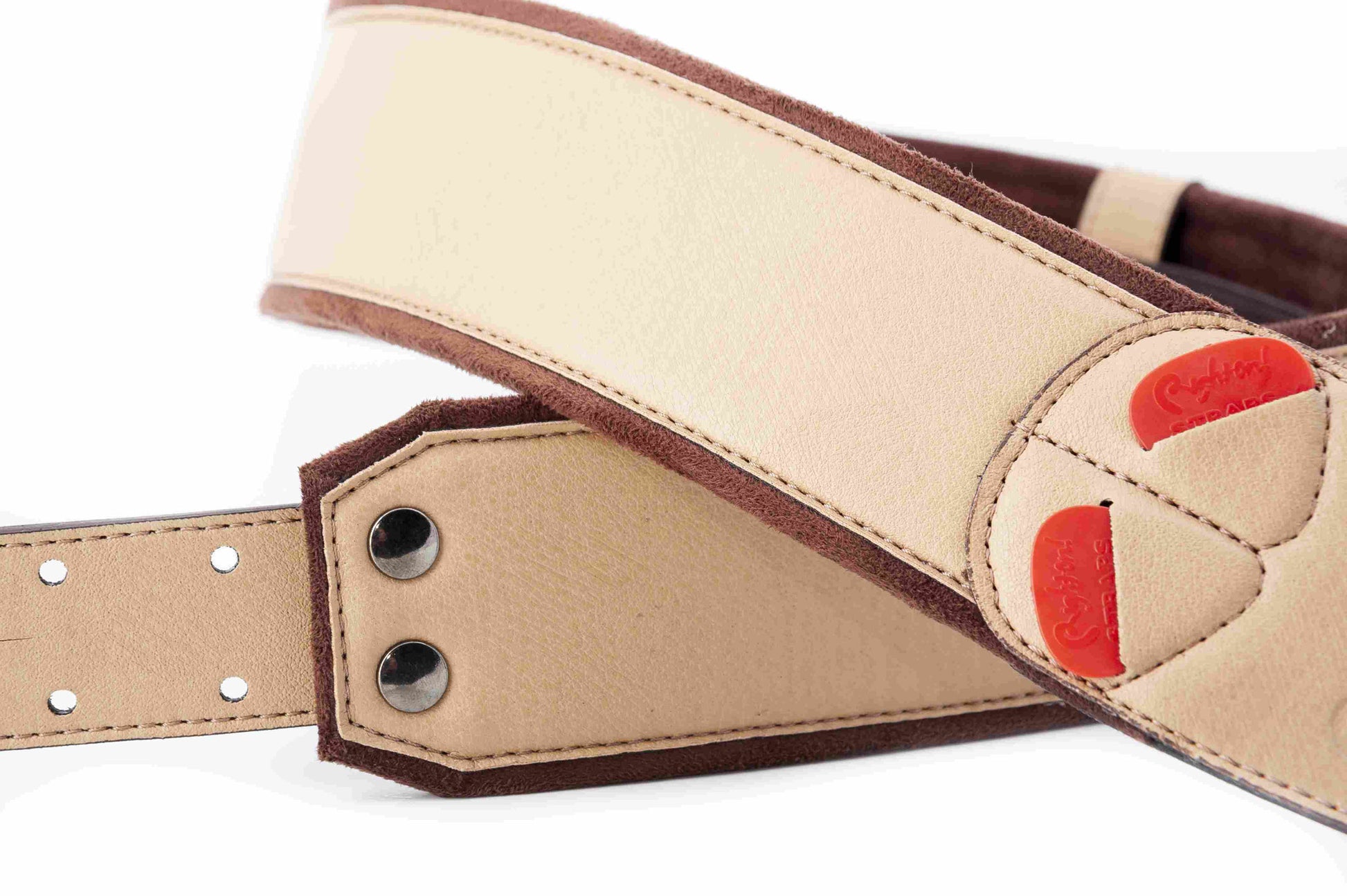 Courroie modèle CHARM, extérieur synthétique, largeur 6 cm, longueur 100 à 145 cm, porte-médiators intégré, beige